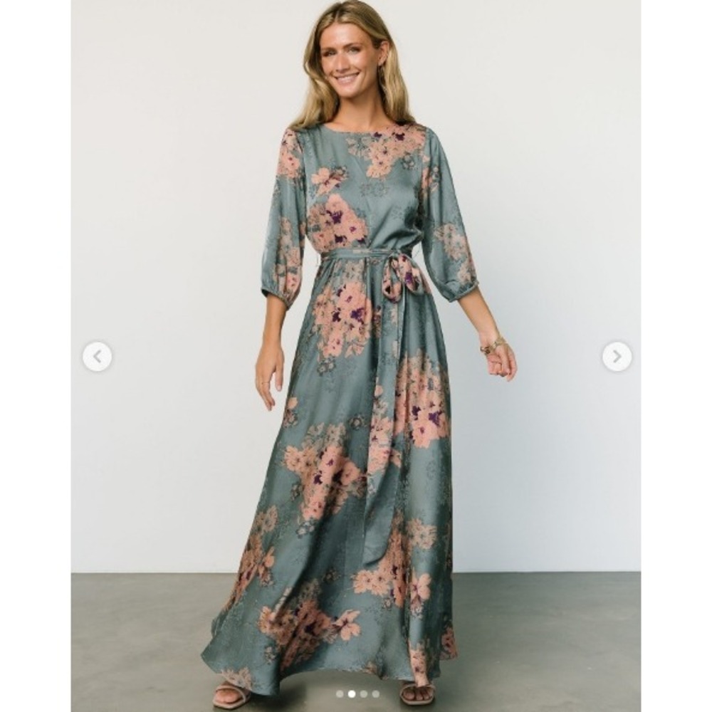 Baltic Born Paula Blue Floral Satin Maxi Dress Med. Modest Wedding Guest Holiday
